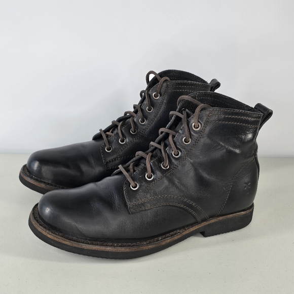 Frye Men’s Black Leather Lace-Up Boots Size 9.5 Heritage Antiqued Style - Picture 2 of 14